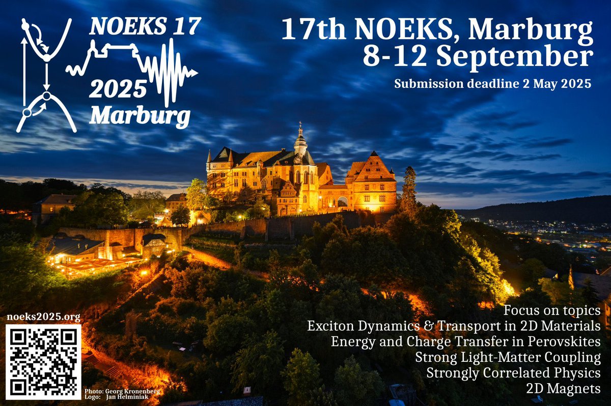 The International Conference on Nonlinear Optics and Excitation  Kinetics in Semiconductors (NOEKS) will be hosted in Marburg on 8-12 September  2025. NOEKS brings together leading scientists and enables  an exchange of the most recent developments in semiconductor optics.
