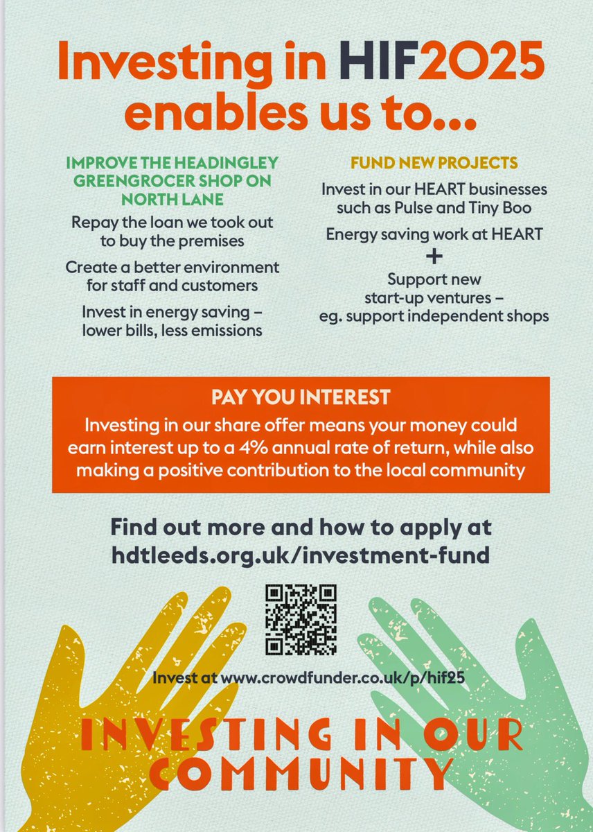 The Headingley Investment Fund HIF2025 is open. Find out more at hdtleeds.org.uk/investment-fun…  Invest at crowdfunder.co.uk/p/hif25   #Headingley #HIF2025 #CommunityShares #Crowdfunding