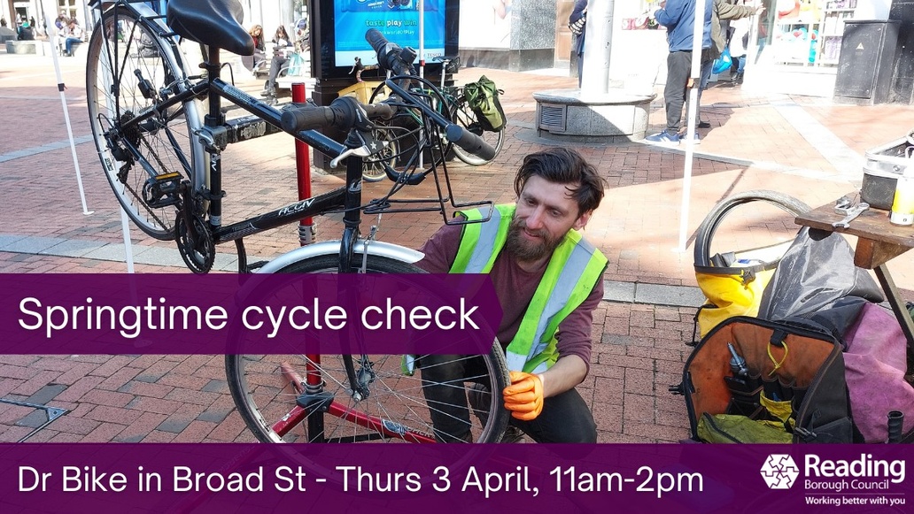 ReadingCouncil's tweet image. Time to spring back on your bike!

But if your two wheels need a check-up, we can help.

Dr Bike will be in Broad Street #rdguk carrying out free maintenance checks and basic repairs next Thursday, 11am-2pm.

No appointment necessary.

rdguk.info/NAHK4 

@AvantiCycling
