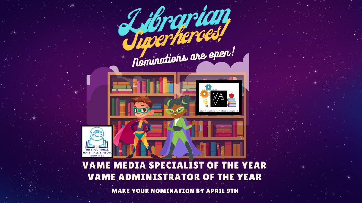 VAME (@vcsvame) on Twitter photo Any VCS employee can nominate a library media specialist or program administrator for the awards.
Media Specialist Nominations
forms.office.com/r/xVBngNgcq5
Administration Nominations
forms.office.com/r/pHxQHV5KGu
<a href="/volusiaschools/">Volusia County Schools</a> Any VCS employee can nominate a library media specialist or program administrator for the awards.
Media Specialist Nominations
forms.office.com/r/xVBngNgcq5
Administration Nominations
forms.office.com/r/pHxQHV5KGu
<a href="/volusiaschools/">Volusia County Schools</a>
