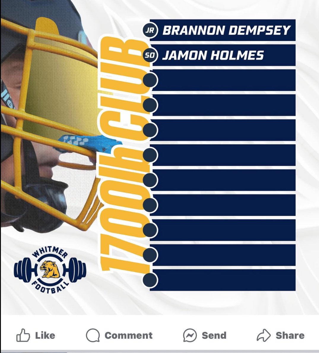 Brannon Dempsey (@b_demp3) on Twitter photo Blessed to be in 1700lb club💪🏼👏🏻
<a href="/JustinKellerWHS/">Justin Keller</a>
<a href="/CoachTylerBitz/">Tyler Bitz</a>
<a href="/CoachEricBrown/">Coach Brown</a>
<a href="/CoachMartinWHS/">John Martin</a>
<a href="/CoachFich/">Dylan Fichtner</a>
@WhitmerFB
<a href="/WhitmerAthletic/">Whitmer Athletic</a> Blessed to be in 1700lb club💪🏼👏🏻
<a href="/JustinKellerWHS/">Justin Keller</a>
<a href="/CoachTylerBitz/">Tyler Bitz</a>
<a href="/CoachEricBrown/">Coach Brown</a>
<a href="/CoachMartinWHS/">John Martin</a>
<a href="/CoachFich/">Dylan Fichtner</a>
@WhitmerFB
<a href="/WhitmerAthletic/">Whitmer Athletic</a>