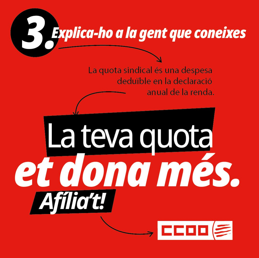 La teva quota sindical dedueix a la declaració de la renda!
Aquí t'expliquem com.
Comparteix!