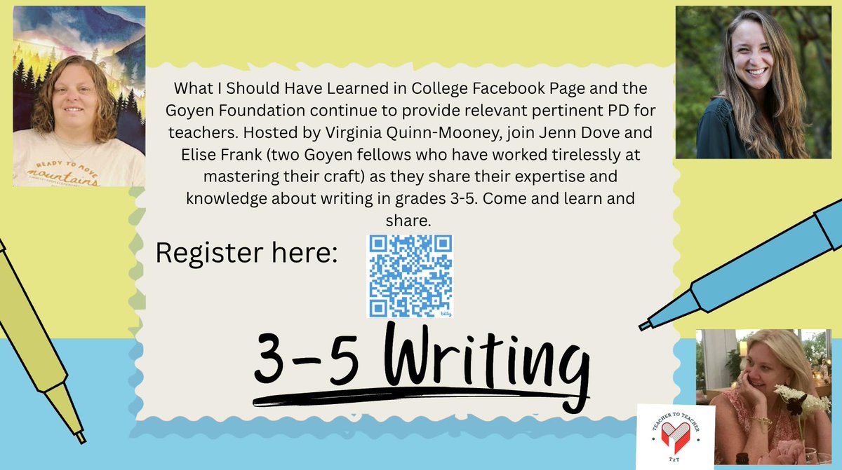 Join us on Tuesday, April 8th at 7PM from our next installment of Teachers Teach Teachers: Writing in Upper Elem! Jen and Elise will tell you about their approach to teaching writing, show you what it looks like IRL, and answer your questions. Register ⬇️