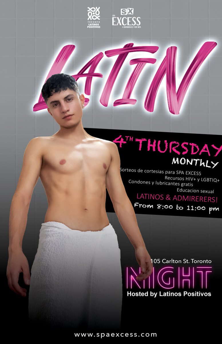 SpaXSTO's tweet image. LATIN NIGHT THU 8-11PM–4th Thurs, mthly. LATINOS &amp;amp; ADMIRERS / Hosted by Latinos Positivos. SpaExcess.com