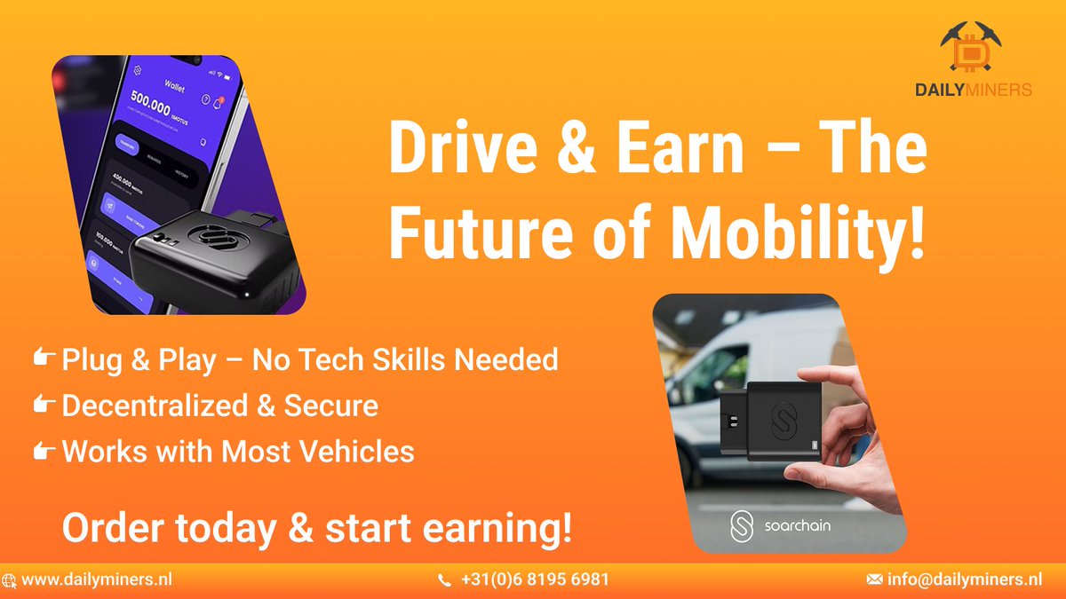 daily_miners's tweet photo. 🚗💨 Drive & Earn – The Future of Mobility!
Turn your car into a crypto-earning machine with Soarchain Mini! 🔥
✅ Decentralized & Secure 🔒
✅ Plug & Play – No tech skills needed ⚡
Start earning while you drive! 🚀
#DriveToEarn #Soarchain
https://t.co/m1OMHdBPwc https://t.co/T9hM13YxNg