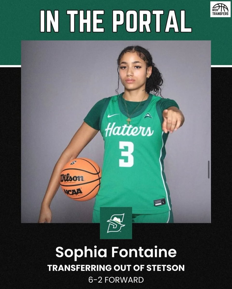 Elliot Fontaine (@elliot_fontaine) on Twitter photo @wch_transfers reports that Stetson University 6'2" PF <a href="/sophiafontaine1/">Sophia Fontaine</a> has entered the transfer portal.
<a href="/LadyRivals/">Lady Rivals</a>
<a href="/PSAGirlsHoops/">PSA Girls Hoops</a>
<a href="/TaliaGoodmanWBB/">Talia Goodman</a>
<a href="/ThePortalReport/">The Portal Report</a> @wch_transfers reports that Stetson University 6'2" PF <a href="/sophiafontaine1/">Sophia Fontaine</a> has entered the transfer portal.
<a href="/LadyRivals/">Lady Rivals</a>
<a href="/PSAGirlsHoops/">PSA Girls Hoops</a>
<a href="/TaliaGoodmanWBB/">Talia Goodman</a>
<a href="/ThePortalReport/">The Portal Report</a>