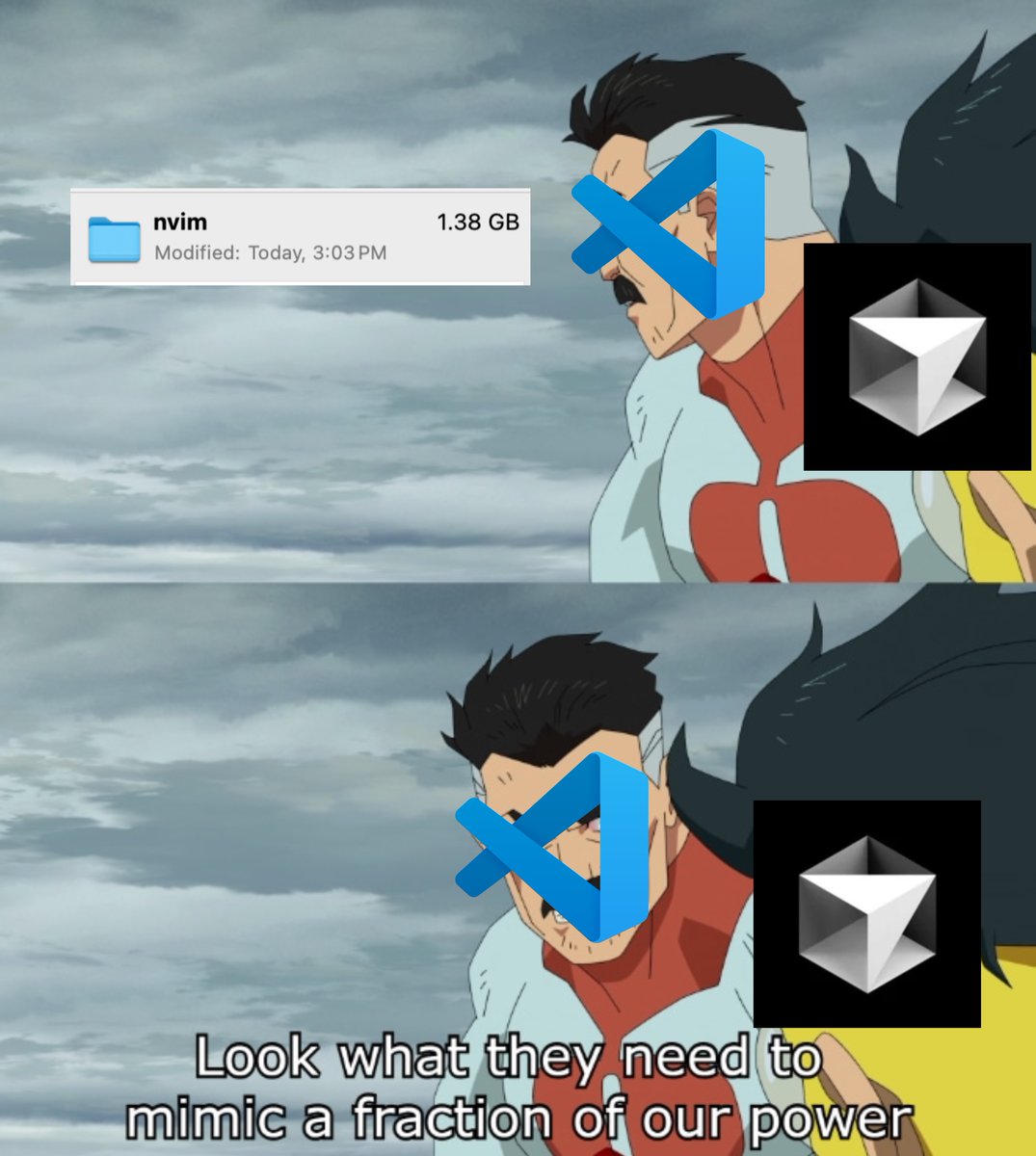 >use vscode, life is simple
>switch to nvim to be different
>end up creating Evangelion-tier complexity
>"I’m not bloated, I’m just misunderstood"