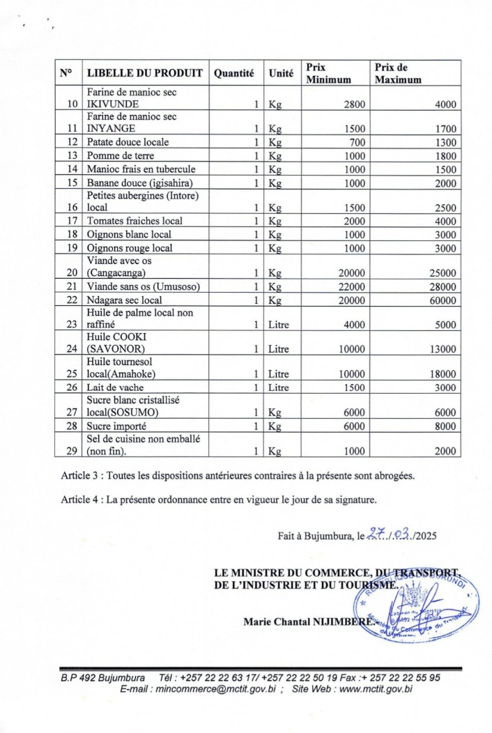 ODDNewsBurundi's tweet image. 📣🍅 Pour réguler la plus forte hausse des #prix des denrées alimentaires sur le marché, @MinCommerce fixe le barème à suivre selon chaque produit : 
#faim #ODD1 #ODD2
