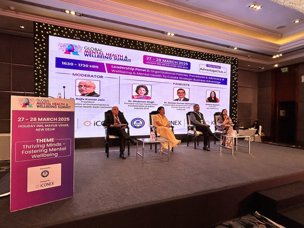 gmhwsummit's tweet photo. #GMHWS2025 Day 1 | Leadership Panel 2

Topic: Organizational Policies, Procedures &amp; Advocacy of Wellbeing &amp; Mental Health To Create Strategic
Business Advantage

MODERATOR
Dr. Rajiv Kumar Jain

PANELISTS
Dr. Shubnum Singh
Dr. Ranjan Kumar Mohapatra
Shikha Saxena https://t.co/O2SqH80r0J
