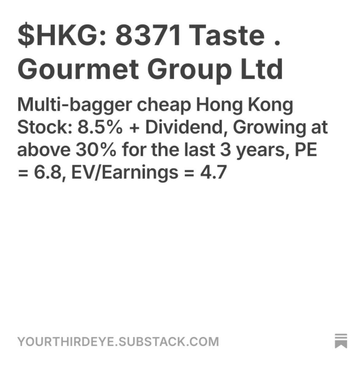 $HK 8371

Many thanks to @DV_Situations for sharing this opportunity with me. I hope to grab you a coffee sometime and exchange more ideas!

1/n
-They have a 50% dividend payout policy and are expanding store count quickly, but not carelessly.

-EV/E 4.7

-Annual growth 30%+ for