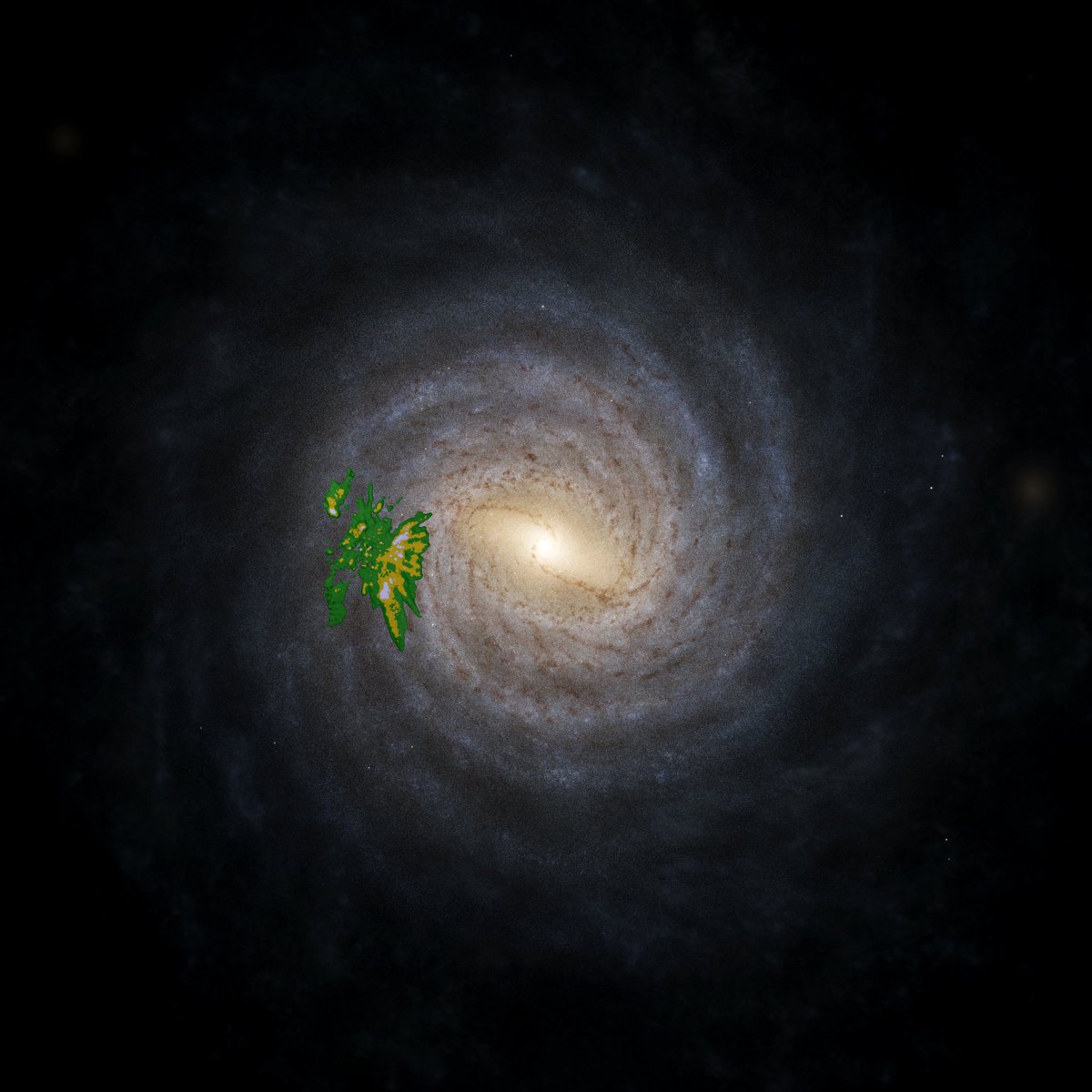 Heute wurde Gaia mit  einem letzten Schub in die finale Umlaufbahn um die Sonne gebracht und  mit einem letzten Befehl aus dem Kontrollzentrum in Darmstadt  vollständig deaktiviert.
Bild: Gaia erfasst junge Sterne in der Milchstraße
Credit: ESA/Gaia/DPAC, Kevin Jardine, Stefan