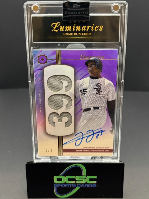 OCSCSportscards's tweet image. 🚨 LEGENDARY FRANK THOMAS HIT! 🚨

2024 Topps Luminaries Home Run Kings Frank Thomas Auto Relic 3/3 SSP! 💎⚾

Ultra-rare, on-card auto + game-used relic from The Big Hurt! A must-have for White Sox fans &amp;amp; elite collectors! 🔥 #FrankThomas #WhiteSox #ToppsLuminaries #AutoRelic