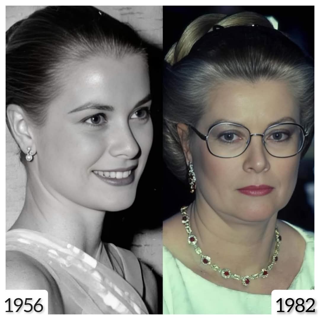 RTragicas's tweet photo. Grace Kelly em março de 1956, um mês antes de se tornar a princesa consorte de Mônaco e 26 anos depois, em 1982, meses antes do trágico acidente que lhe ceifou a vida tão cedo.

#gracekelly #hollywood #realeza #monaco #princesa https://t.co/2mU7oGGpAI