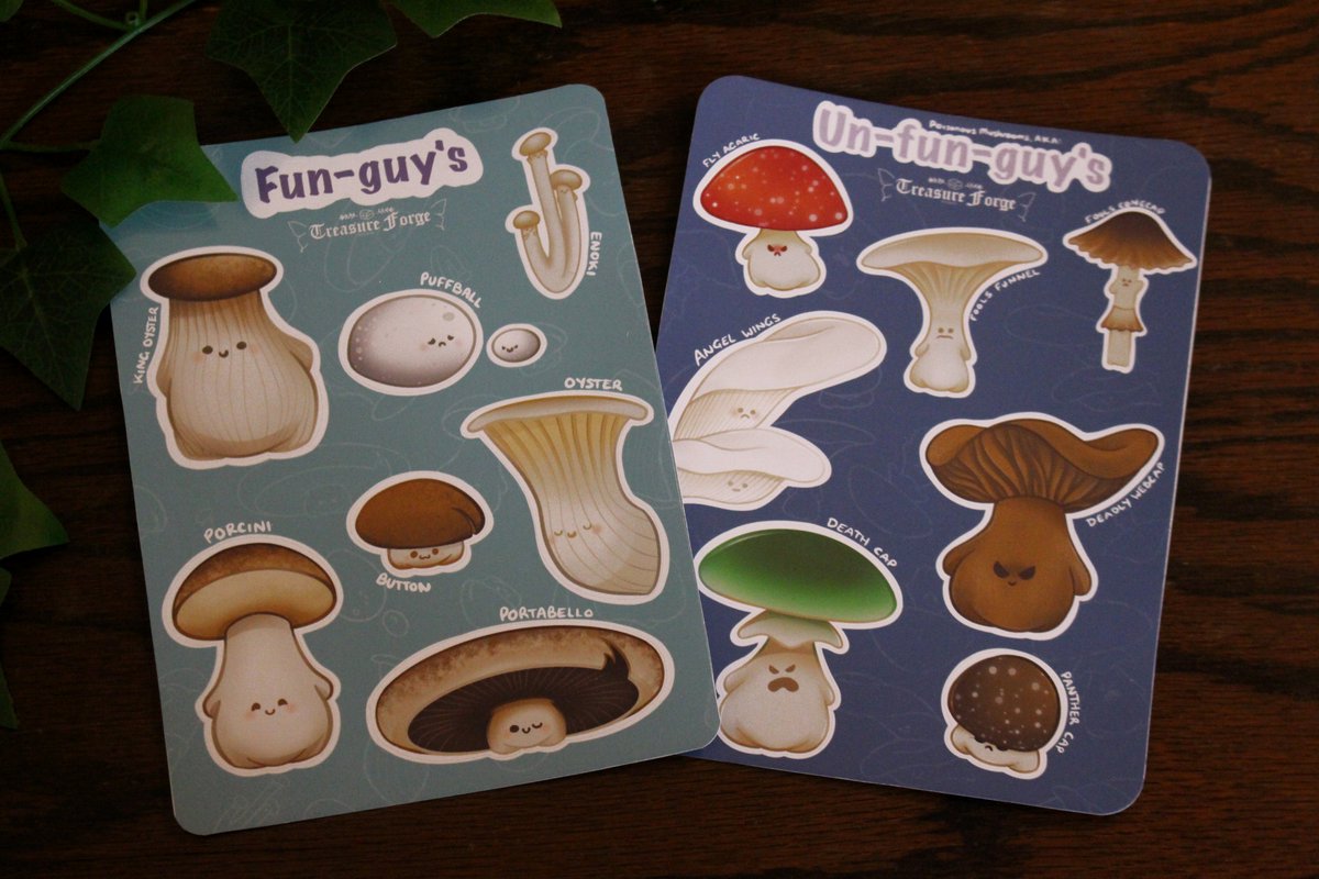 TreasureForgeSt's tweet photo. Our Fun-Guys and Un-Fun-Guys sticker sheets are ready to be foraged! Get them now individually or together for a discount! 🍄✨ https://t.co/NqulkihMRG