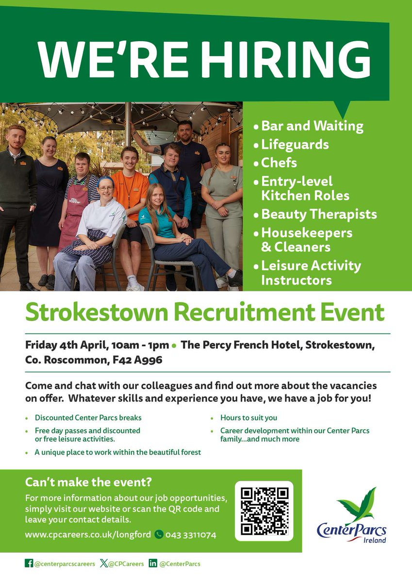 Roscommon Women's Network (@rwn_roscommon) on Twitter photo Recruitment Open Day coming up in Strokestown, Co. Roscommon on Friday 4th April from 10am – 1pm
This is a great opportunity to meet our resourcing team to discuss career opportunities within Center Parcs.
centerparcs.ie @CenterParcsIreland <a href="/wci_roscommon/">WCI_roscommon</a> Recruitment Open Day coming up in Strokestown, Co. Roscommon on Friday 4th April from 10am – 1pm
This is a great opportunity to meet our resourcing team to discuss career opportunities within Center Parcs.
centerparcs.ie @CenterParcsIreland <a href="/wci_roscommon/">WCI_roscommon</a>