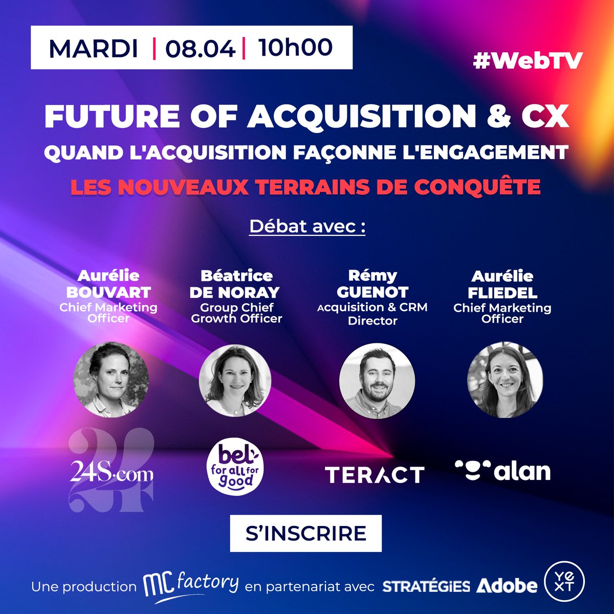MC_Factory's tweet photo. [📢WebTV] #Marques : Comment faire rimer acquisition, engagement, performances et CX ?

🔜 RV 8 fev (10h) pour une discussion d'experts avec @24S_official @belcorporate @avec_alan et #Teract (#Jardiland #GammVert)

S'inscrire 👉 https://t.co/9Qctdj3Adt

#GenAI #MCFactory_TV #CX https://t.co/jPF7v8F9KJ