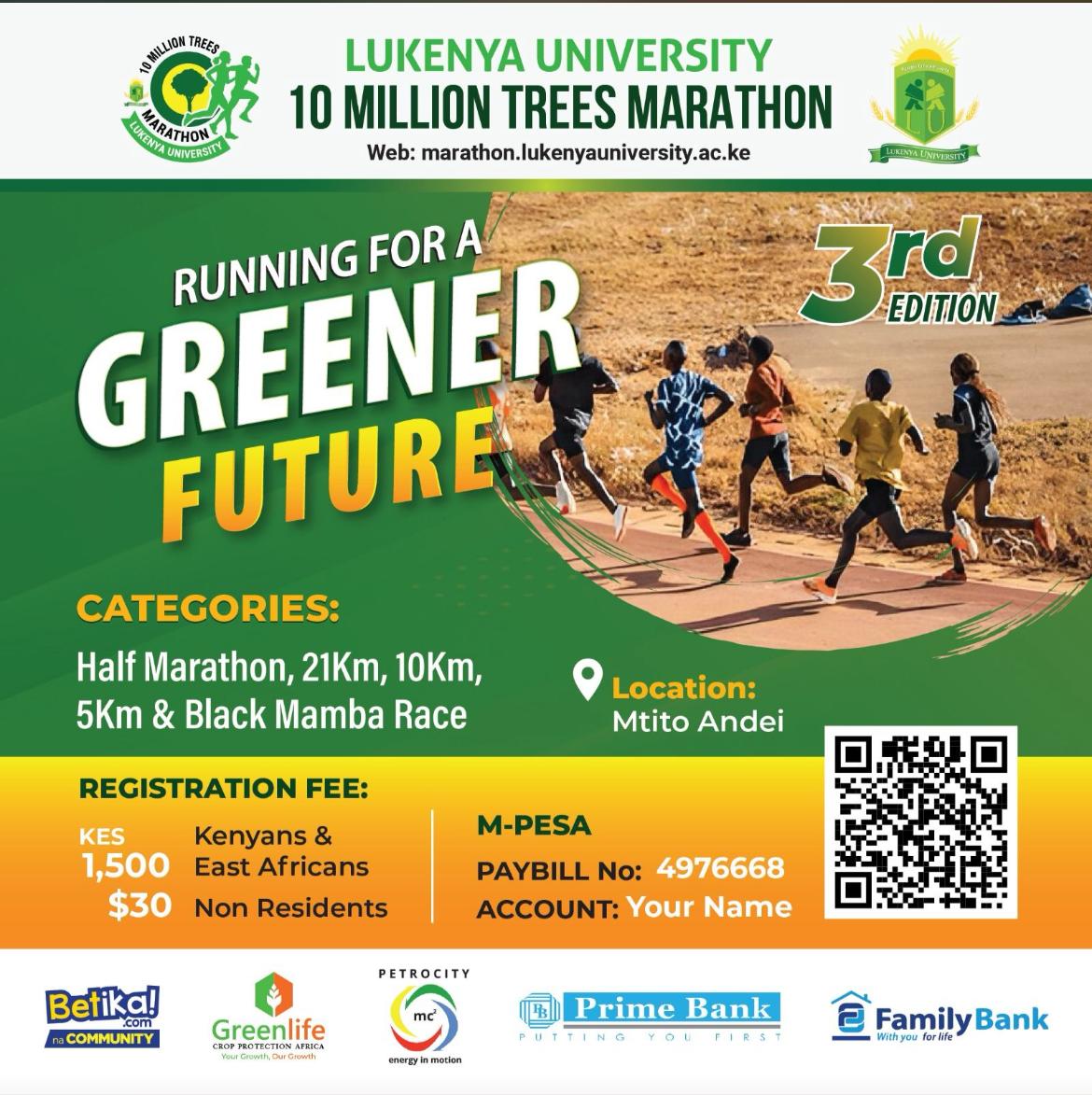 Run, Cycle &amp; Green the Planet! Be part of history on 29th March 2025 at Lukenya University for a half marathon &amp; cycling race. Let’s make every mile count for nature!
#10milliontreesrun