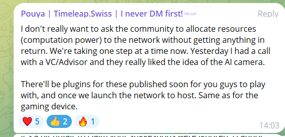 investor_r5160's tweet photo. @pouyae is cooking, @TimeleapLabs is producing real products &amp; $kns is still at 3m mcap, good times ahead. https://t.co/CShIWljr8A