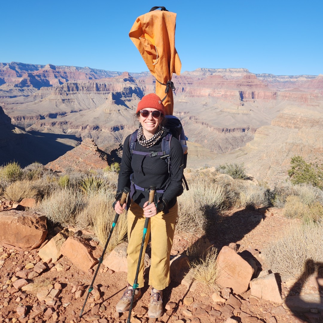 USGSAZ's tweet photo. Servicing streamgages in #GrandCanyon often require strapping all kinds of oddly shaped equipment to your back and hiking for several miles. #USGS_AzWSC technicians hauled solar panels, batteries, and surveying gear down to Pumphouse Wash and Hermit Creek last month. https://t.co/r9x9vzsFo6