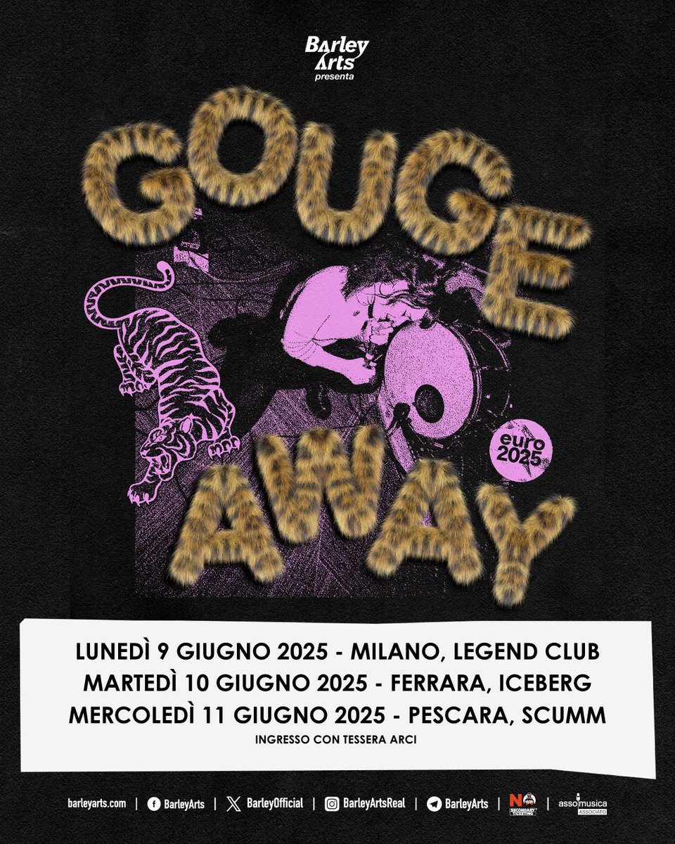 Tre date in Italia a Giugno per i Gouge Away ⤵
<a href="/barleyofficial/">Barley Arts</a>