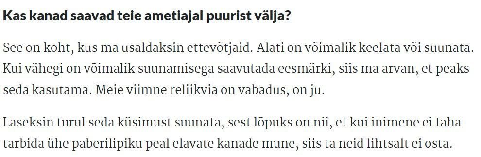Minu meelest pidanuks orjapidamise juures samuti ettevõtjaid usaldama. Ei pidanuks nõudma selle lõpetamist, kui äriplaan seda ikkagi ei toetanud ja ehk nad oleks lõpuks ka ise loobunud.