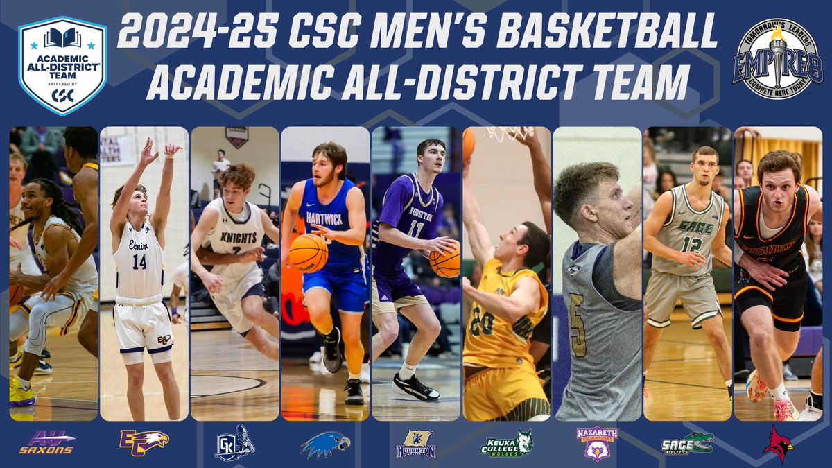 Seventeen Empire 8 Standouts Named to 2024-25 CSC Men's Basketball Academic All-District Team
empire8.com/news/2025/3/27…

#E8 #E8Proud #LeadersCompeteHere #WhyD3