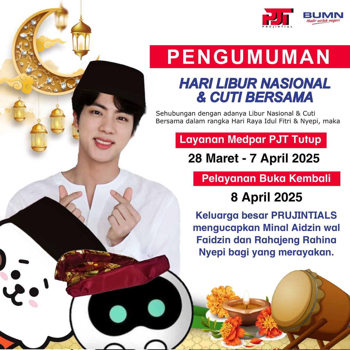 Prmisi yh warga wargi ksayangan oppa. Dngan ni oppa mmberitahukan bahwa PJT close medpar dlu untuk smentara krna karyawannya cuti bersama. 

Adapun utk calon medpar yang sdah mngirim proposal akan sgra oppa balas yh, kcuali yg mngirimnya bsok, bru oppa balas buldep, hngokey? mwa.