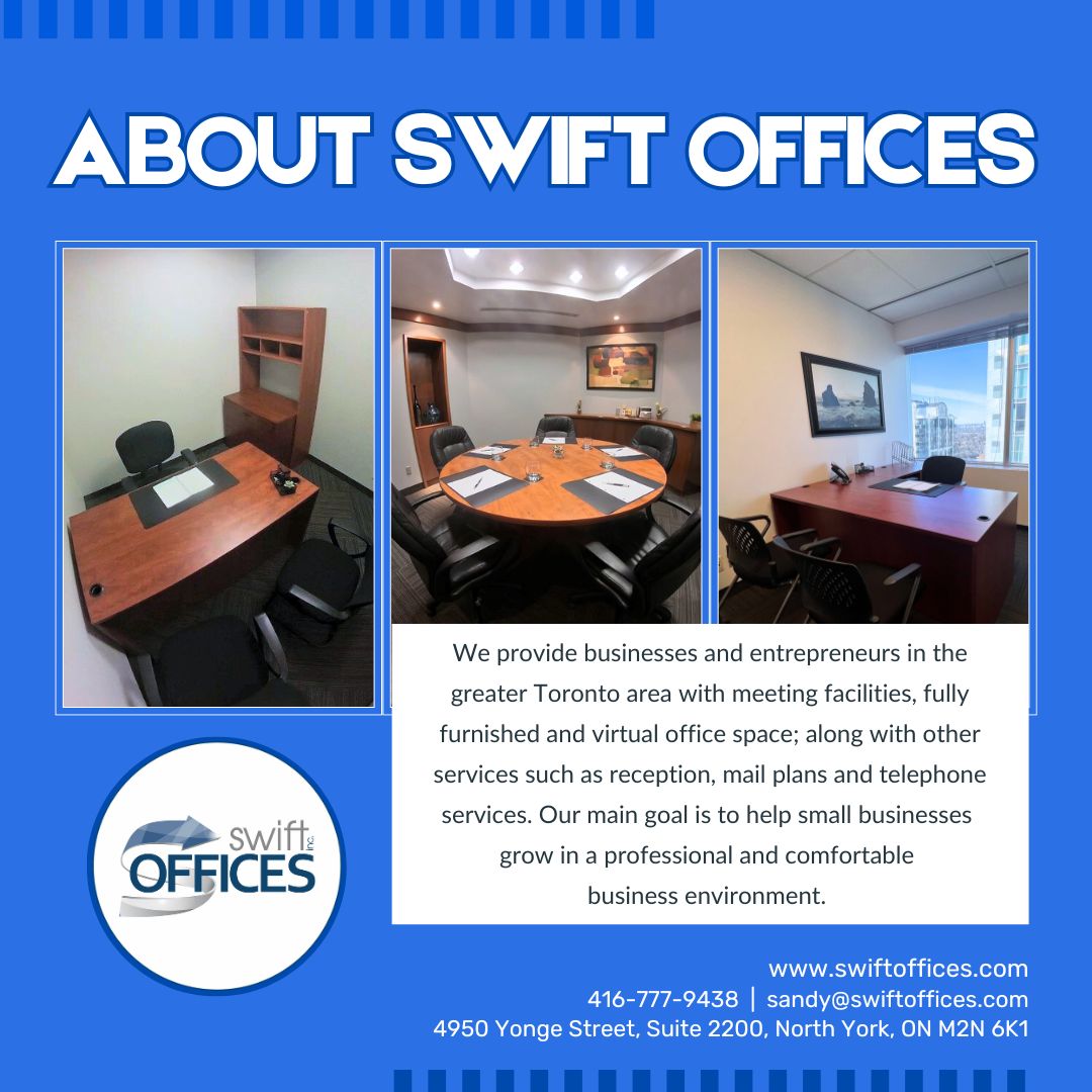 Swift Offices (@swiftoffices) on Twitter photo We are Swift Offices. Want to know more about our services? Visit our website at swiftoffices.com
☏ (416)-777-9438
✉ sandy@swiftoffices.com
#SwiftOffices #CoworkingSpace #OfficeLeasing #OfficeSpace #SharedOffice #OfficeSpaceForRent #OfficeRental #NorthYork #Toronto We are Swift Offices. Want to know more about our services? Visit our website at swiftoffices.com
☏ (416)-777-9438
✉ sandy@swiftoffices.com
#SwiftOffices #CoworkingSpace #OfficeLeasing #OfficeSpace #SharedOffice #OfficeSpaceForRent #OfficeRental #NorthYork #Toronto