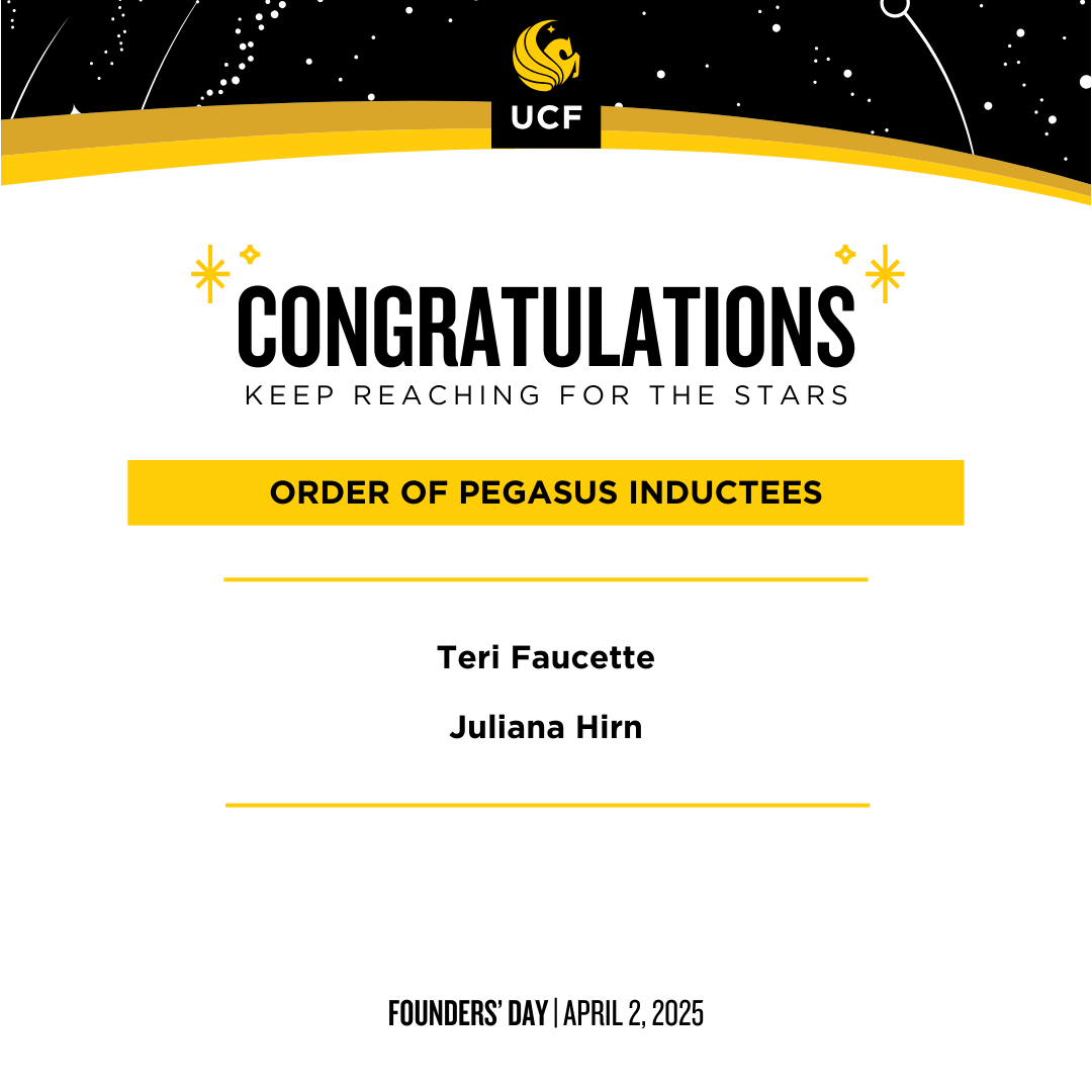 Two of our exceptional education doctoral candidates, Teri Faucette and Juliana Hirn, were recently named Order of Pegasus inductees — UCF’s highest student honor. Congratulations!

ucf.edu/news/2025-orde…