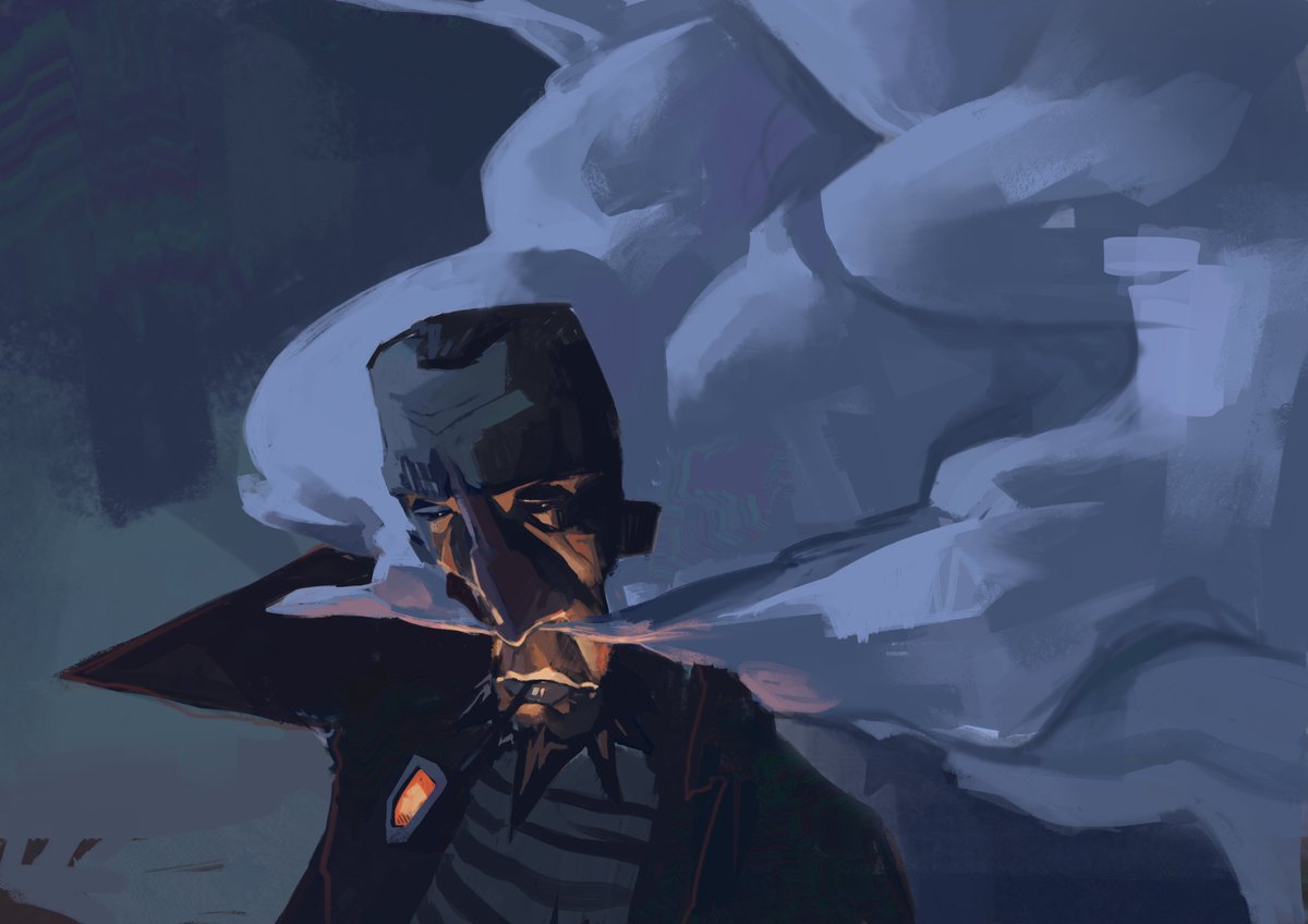 Rodameee's tweet image. A re-do of one of my old paintings . Captain Ahab smoking his pipe by the deck on a blue morning

#Mobydick #illustration #characterart #Conceptart