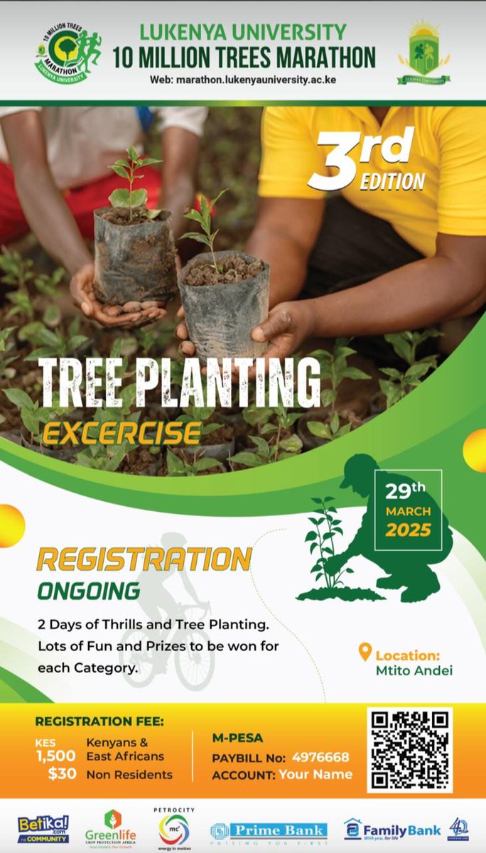 Join the Green Revolution! The Lukenya University Marathon is more than just a race - it’s a movement! This coming Saturday, 29th March 2025, let’s cycle, run &amp; plant trees together!
#10milliontreesrun