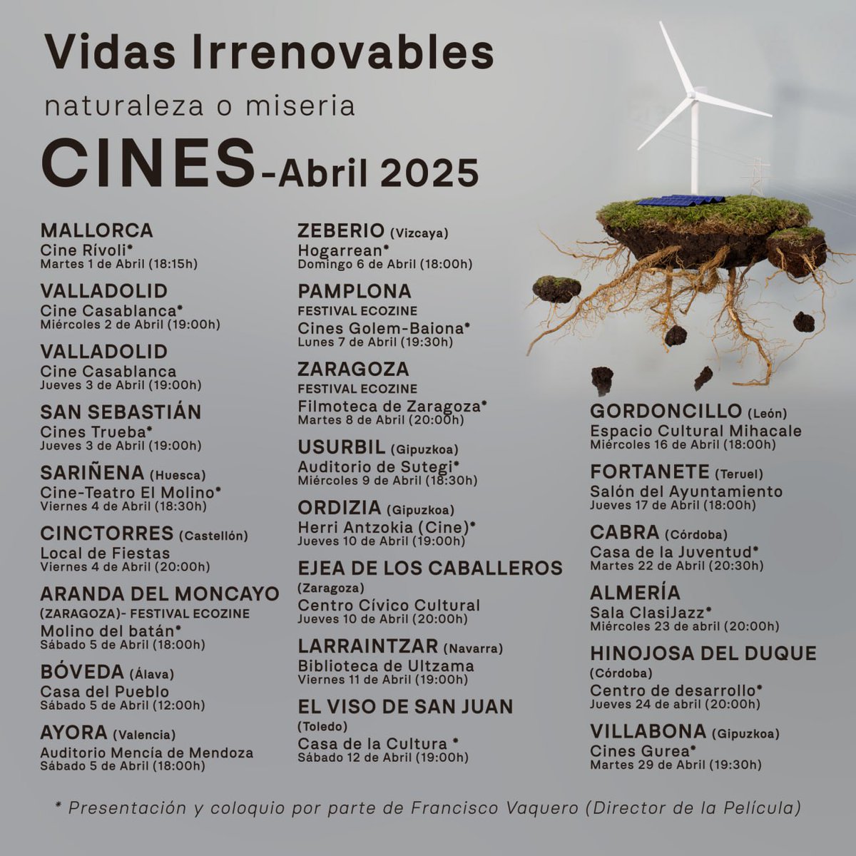 Proyecciones Abril 2025 Película Documental "Vidas Irrenovables.
¡No te la pierdas!

Trailer: youtu.be/y1I9B24ES08

#vidasirrenovables