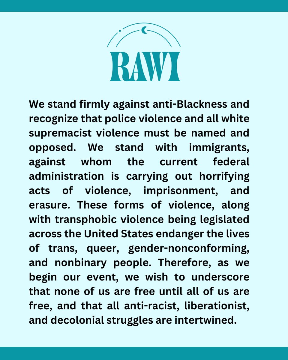 RAWI (@rawinews) on Twitter photo This AWP, we invite you to read this statement at the start of your panels and events. Thank you to our friends at <a href="/haymarketbooks/">Haymarket Books</a>, <a href="/kundimanforever/">Kundiman</a>, <a href="/Mizna_ArabArt/">Mizna</a>, <a href="/Noemi_Press/">Noemi Press</a>, Sewanee Writers Conference, the SWANA Caucus at AWP, and <a href="/Tin_House/">Tin House</a> Workshop for co-signing. 💙 This AWP, we invite you to read this statement at the start of your panels and events. Thank you to our friends at <a href="/haymarketbooks/">Haymarket Books</a>, <a href="/kundimanforever/">Kundiman</a>, <a href="/Mizna_ArabArt/">Mizna</a>, <a href="/Noemi_Press/">Noemi Press</a>, Sewanee Writers Conference, the SWANA Caucus at AWP, and <a href="/Tin_House/">Tin House</a> Workshop for co-signing. 💙