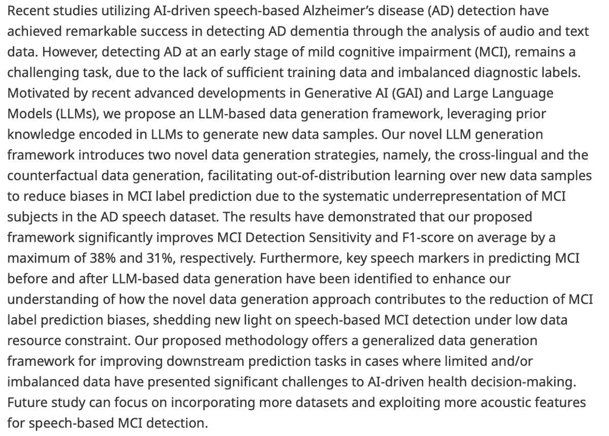 Data & Policy (@data_and_policy) on Twitter photo New article!
A large language model based data generation framework to improve mild cognitive impairment detection sensitivity
👉 bit.ly/4253PZT
By Yang Han, <a href="/lam_lajacob/">Jacqueline Lam</a>, Victor O.K. Li and
Lawrence Y.L. Cheung
<a href="/HKUniversity/">The University of Hong Kong</a>, <a href="/CUHKofficial/">The Chinese University of Hong Kong - CUHK</a> #LLM New article!
A large language model based data generation framework to improve mild cognitive impairment detection sensitivity
👉 bit.ly/4253PZT
By Yang Han, <a href="/lam_lajacob/">Jacqueline Lam</a>, Victor O.K. Li and
Lawrence Y.L. Cheung
<a href="/HKUniversity/">The University of Hong Kong</a>, <a href="/CUHKofficial/">The Chinese University of Hong Kong - CUHK</a> #LLM