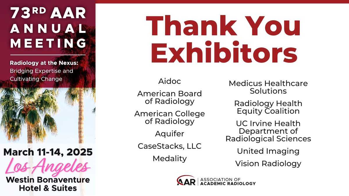 #AAR2025 has officially wrapped up – a huge thank you to our partners, sponsors, speakers, and attendees who made it such a success!
See you at #AAR2026 in Atlanta, Georgia!
#AARad #ThankYou #AcademicRadiology #Collaboration #FutureofRadiology
