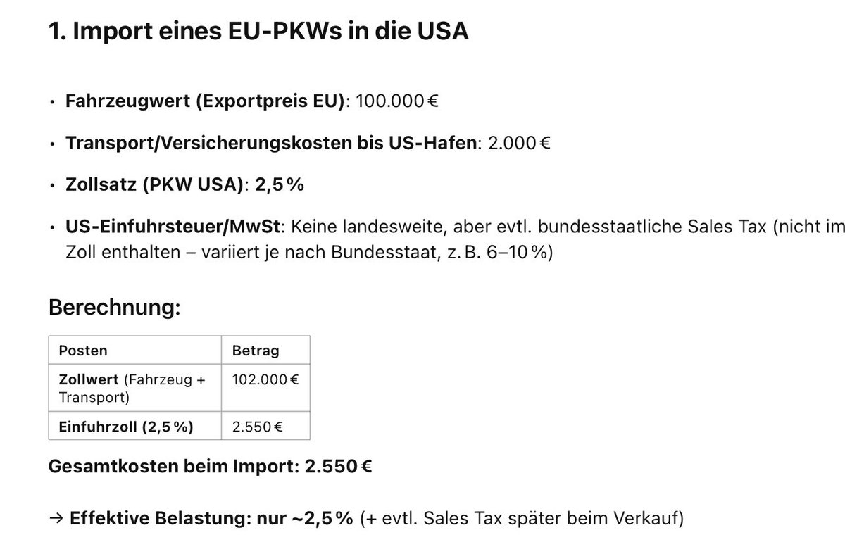 Kissthepilot's tweet photo. @retolipp Hier noch die selbe Berechnung EU PW und PickUP/LKW  in die USA USA. Hat schon ein gschägle! 

Wenn etwas fehlt oder falsch berechnet wurde, bitte melden. https://t.co/ZPWtDbsnnB