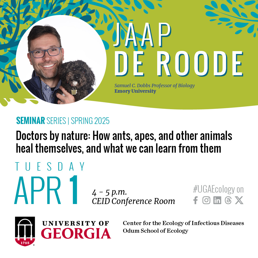 Mark your calendars for an April 1 seminar
with Jaap de Roode!

Note the day (Tuesday), time (4 p.m.) and place (CEID
conference room). Co-sponsored by CEID/Ecology.

Hope to see you there!