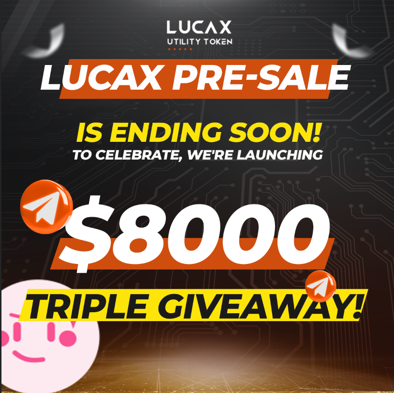 Lucax_Finance's tweet photo. 🔥 GRAND TRIPLE GIVEAWAY 
🎉 TOTAL $8000 
🎁 CELEBRATING THE END OF $LUCAX PRESALE 
⏳THIS APRIL 3RD! 🚀

1️⃣ 🎁 $2000 + MATCH BONUS
🏆 For the TOP 15 presale referrers
🔥 5% from Pinksale + Match Bonus from BNB collected
📌 Info: https://t.co/43oOzE3Clr

2️⃣ 🎁 $5700 TAPTOEARN COMPETITION
💰 Earn rewards by joining our TapToEarn competition
🏆Join Tapbot 👉 https://t.co/uztU85Xw6O
📌 Tapbo Info: https://t.co/SmoeljzZTp

3️⃣ 🎁 $300 TASK REWARD
🔹 Follow @Lucax_Finance
🔹 Drop your BP20
🔹 Like + Retweet this post
🔹 Tag a friend
🏆 6 random winners will receive $50 in LUCAX each
🍀 Good luck!
⏳ Ends in 7 days

#lucax #vaultproducer #NoBitcoinNoMoney #presale #pinksale #btc #memecoin #bnb #BNBChain $LUCAX #AirdropCrypto #Giveaway