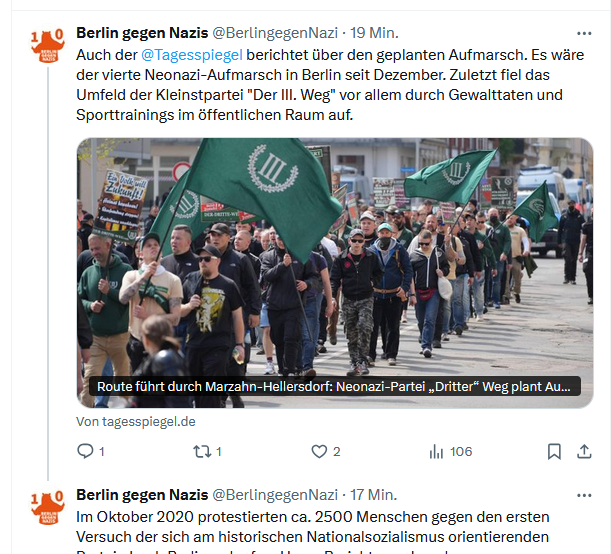 OmasGgRechtsBln's tweet photo. Der rechtsextreme III. Weg will wieder in Berlin marschieren. Wir haben etwas dagegen und lassen uns etwas einfallen. #b2003 wird ein sehr langer Tag! Aber wir stehen gegen #Antisemitismus und #Rechtsextremismus.  Notfalls von FRÜH bis SPÄT. https://t.co/gYbi0ZYNie