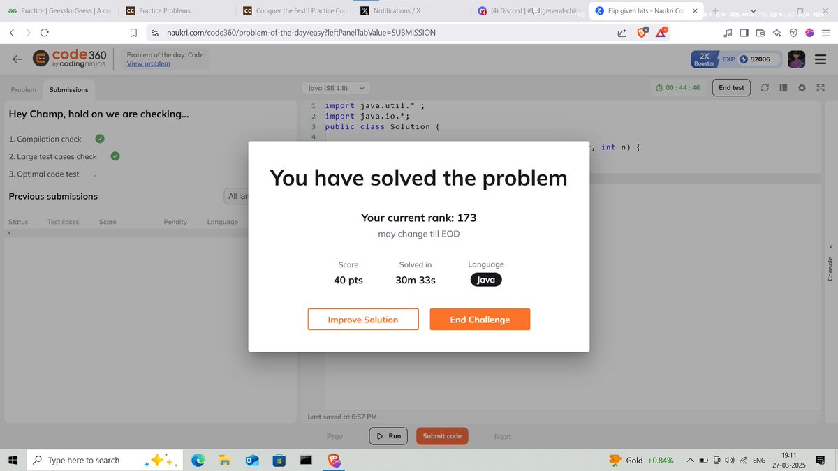 AniketKhatawkar's tweet photo. Hello All,
I have completed #Day332 of #360codestreakwithCODE360 Challenge with @CODING_NINJA
Today I solved the question : Flip given bits
Question Link : https://t.co/4QRsg8Idlh
#Coderclandiscord #codewithCODE360 #360codestreakwithCODE360 #360DaysofCode https://t.co/BFjQmgeowF