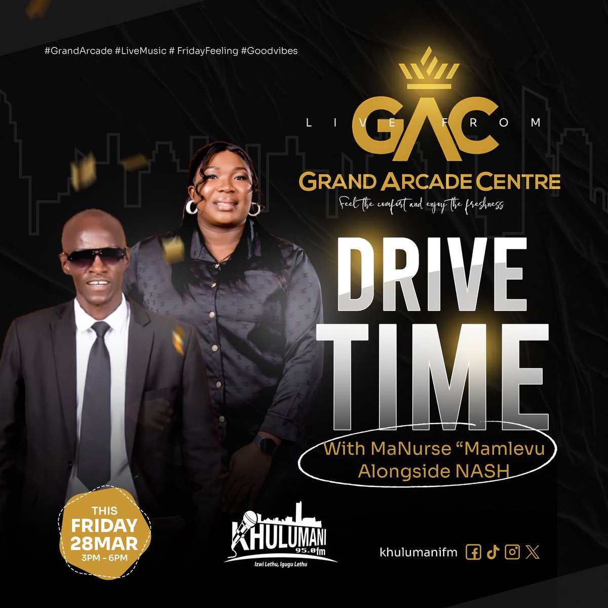 Kindly join us as <a href="/khulumanifm95/">Khulumanifm Radio</a> on Friday for our drive time live broadcast bringing radio to the people at <a href="/GrandArcadeZW/">The Grand Arcade Centre Byo</a> in Byo.