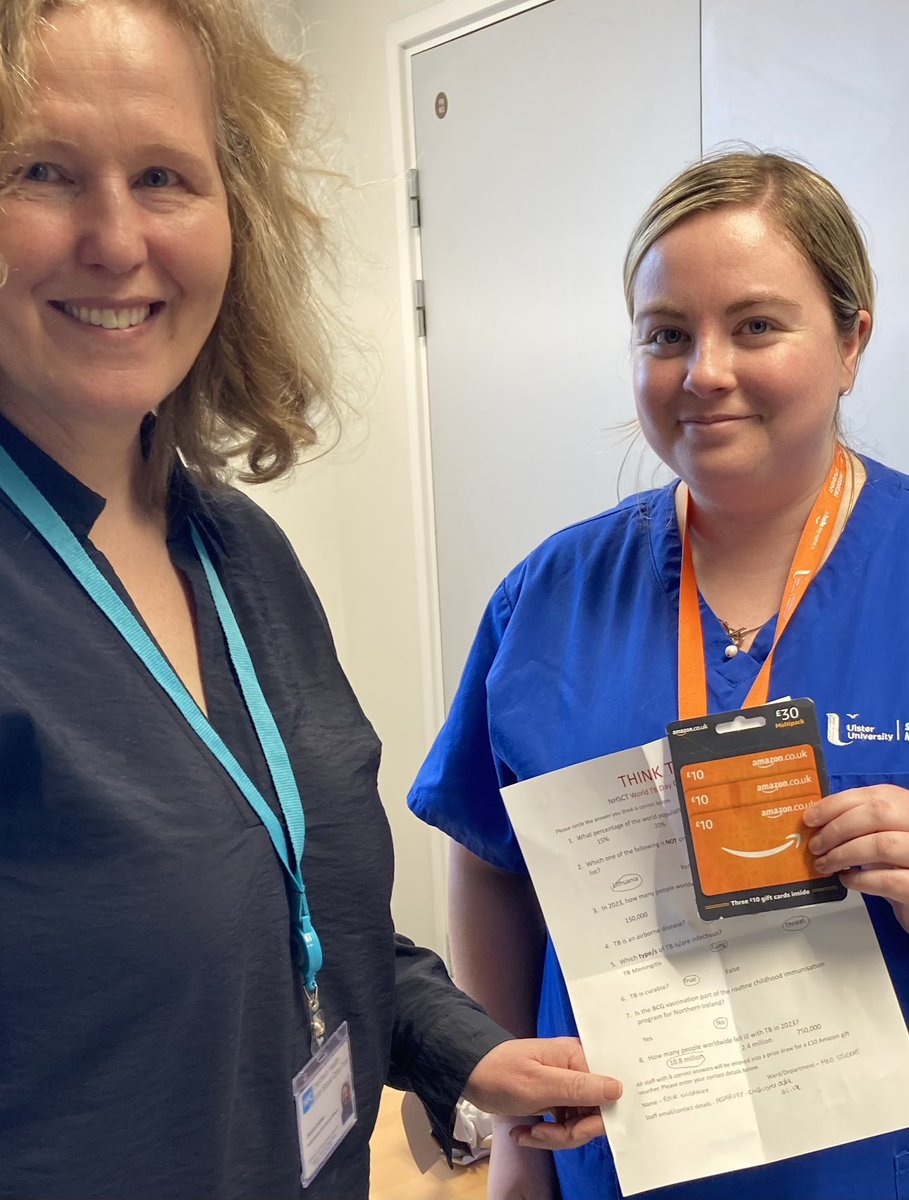 Claire Crowe (@clairelc79) on Twitter photo <a href="/NHSCTrust/">Northern Trust</a> #WorldTBDay the health protection team was out and about this week raising awareness and discussing TB with our clinical colleagues across the trust. Congratulations Rebekah Gordan and Rosie McGarvey our 2025 TB Quiz Winners! Thanks to all who took part <a href="/susangault21/">Susan Gault MBE</a> <a href="/NHSCTrust/">Northern Trust</a> #WorldTBDay the health protection team was out and about this week raising awareness and discussing TB with our clinical colleagues across the trust. Congratulations Rebekah Gordan and Rosie McGarvey our 2025 TB Quiz Winners! Thanks to all who took part <a href="/susangault21/">Susan Gault MBE</a>