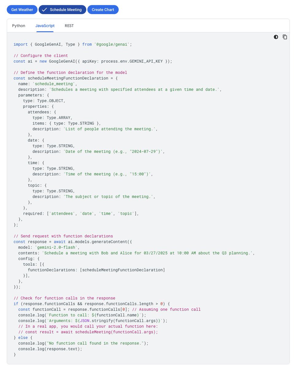 _philschmid's tweet image. Announcing our brand new function calling guide for @GoogleDeepMind Gemini! 🎉 We heard your feedback and made some key changes:
- New single unified guide, using the new uSDKs
- Multiple full example for Python, JavaScript and REST
- Detailed step-by-step guide
- Automatic…