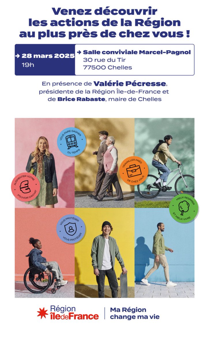 Rdv demain soir <a href="/VilleChelles/">Ville de Chelles</a> pour une réunion avec <a href="/vpecresse/">Valérie Pécresse</a> qui évoquera les enjeux de <a href="/iledefrance/">Région Île-de-France</a> !