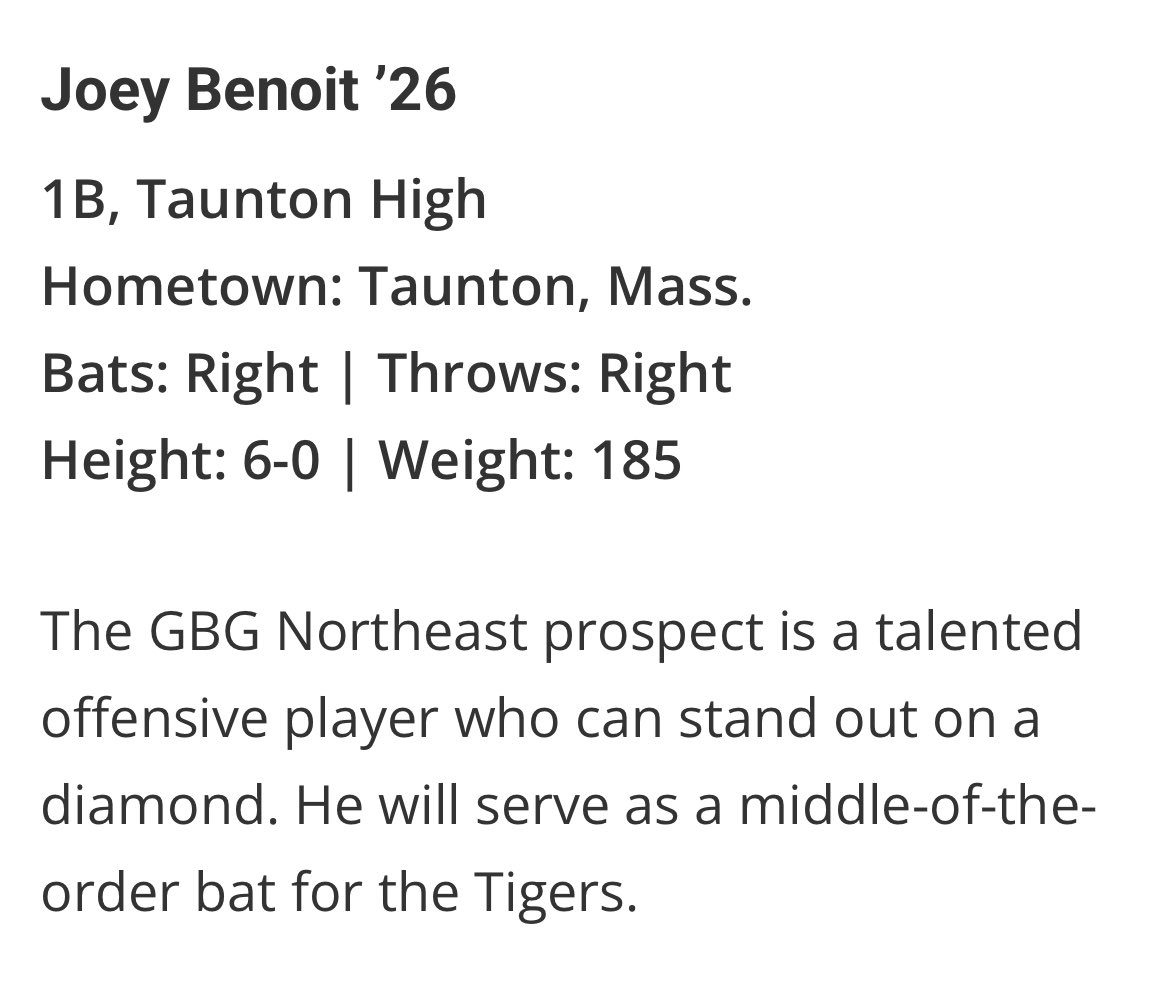 Taunton Baseball (@dirtytbaseball) on Twitter photo We have 3 Tigers on the Top Prospects in the Hock!
Season starting soon 👀🐅
<a href="/LindskogCaden/">Caden Lindskog</a> <a href="/JoeyBenoit10/">Joey Benoit</a> <a href="/Johnny_04Jr/">Johnny Escobalez Jr.</a> We have 3 Tigers on the Top Prospects in the Hock!
Season starting soon 👀🐅
<a href="/LindskogCaden/">Caden Lindskog</a> <a href="/JoeyBenoit10/">Joey Benoit</a> <a href="/Johnny_04Jr/">Johnny Escobalez Jr.</a>
