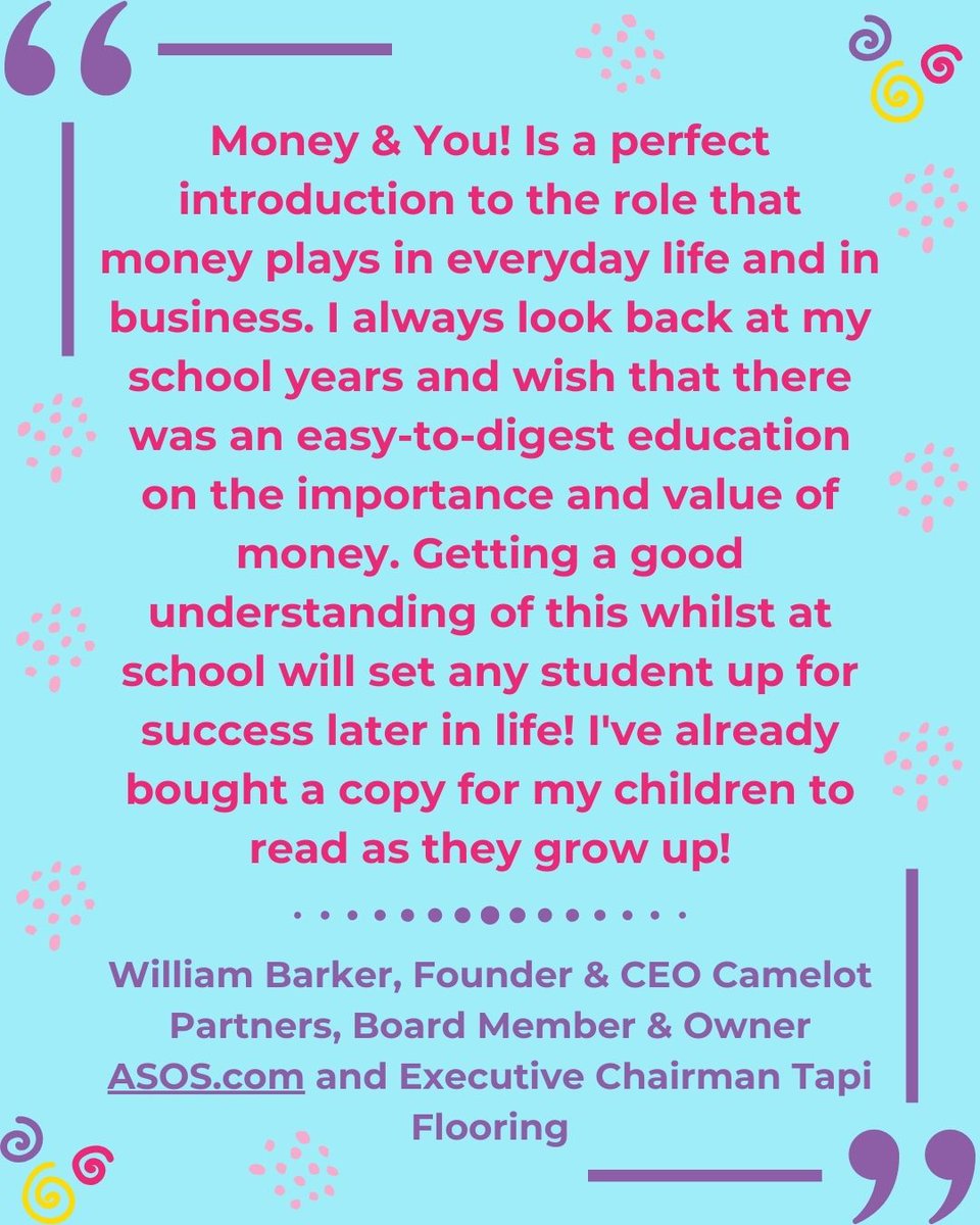 RubyTuesdayBks's tweet image. ✨Our Money &amp;amp; You! series makes learning about finances easy and engaging—just ask William Barker, Founder &amp;amp; CEO of Camelot Partners and Board Member &amp;amp; Owner of ASOS.com ✨

#FinancialWellbeingMonth #MoneyAndYou #KidsFinance #FinancialEducation #SmartMoneyKids