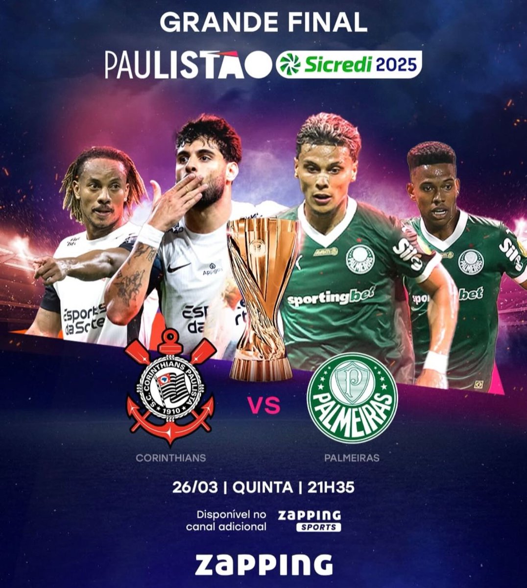 LuizAdemarJr's tweet image. É dia de campeão paulista! @Corinthians x
@Palmeiras correm atrás do caneco! O jogo começa 21h35, mas a @zappingbr
preparou um pré-jogo mais do que especial. Uma hora antes da bola rolar falaremos da decisão: @teojose, @LuizAdemarJr, @Vessoni, @CelsoArdengh e Alexandre Gimenes