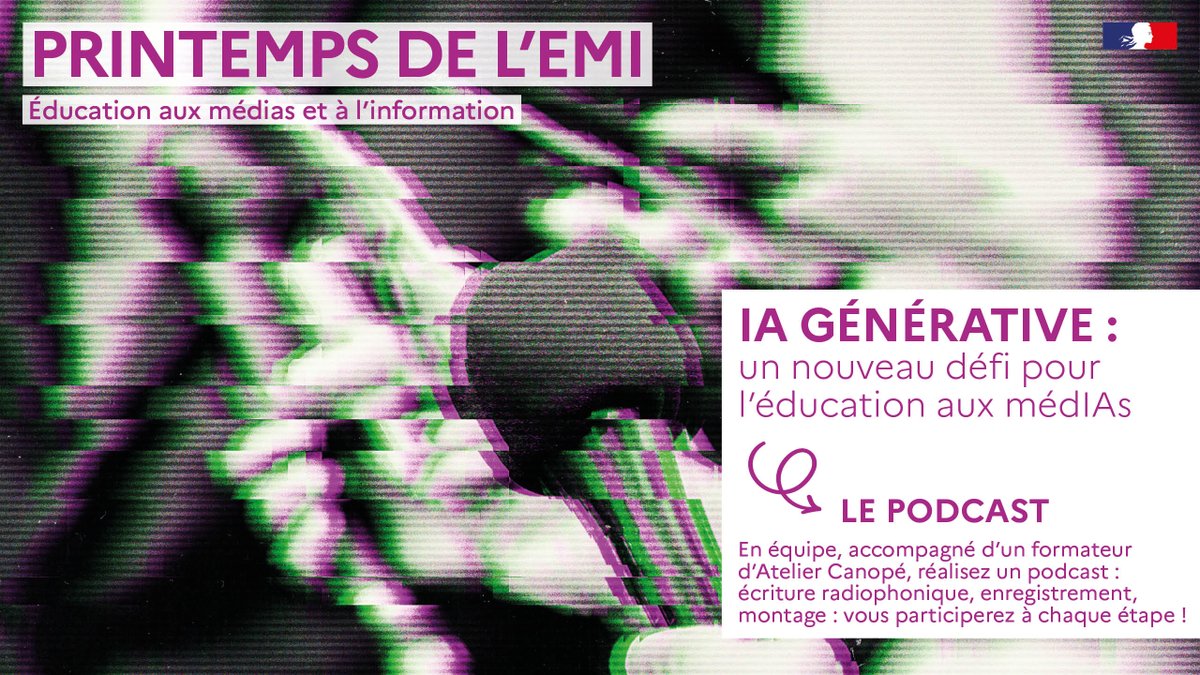 🎧 Relevez le défi podcast du #PEMI25 ! Le 2 avril, rejoignez des enseignants et éducateurs pour créer un podcast sur l’IA. Vivez l’expérience de la création radiophonique avec vos élèves.
🚀 Prêts à relever le défi ?
🔗shorturl.at/7m1eQ 
#EMI #IA #Podcast #RéseauCanopé