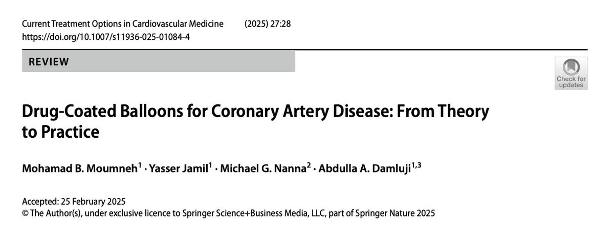 Abdulla A. Damluji, MD, PhD (@drdamluji) on Twitter photo Drug-Coated Balloons for Coronary Artery Disease: From Theory to Practice: <a href="/SpringerNature/">Springer Nature</a>
🥸 We reviewed few key points for the use of drug-coated balloons in practice: <a href="/MichaelGNanna/">Michael Nanna</a> <a href="/DNFeldmanMD/">Dmitriy N. Feldman, MD</a>
😱 Here are few highlights:
👇👇👇 Drug-Coated Balloons for Coronary Artery Disease: From Theory to Practice: <a href="/SpringerNature/">Springer Nature</a>
🥸 We reviewed few key points for the use of drug-coated balloons in practice: <a href="/MichaelGNanna/">Michael Nanna</a> <a href="/DNFeldmanMD/">Dmitriy N. Feldman, MD</a>
😱 Here are few highlights:
👇👇👇
