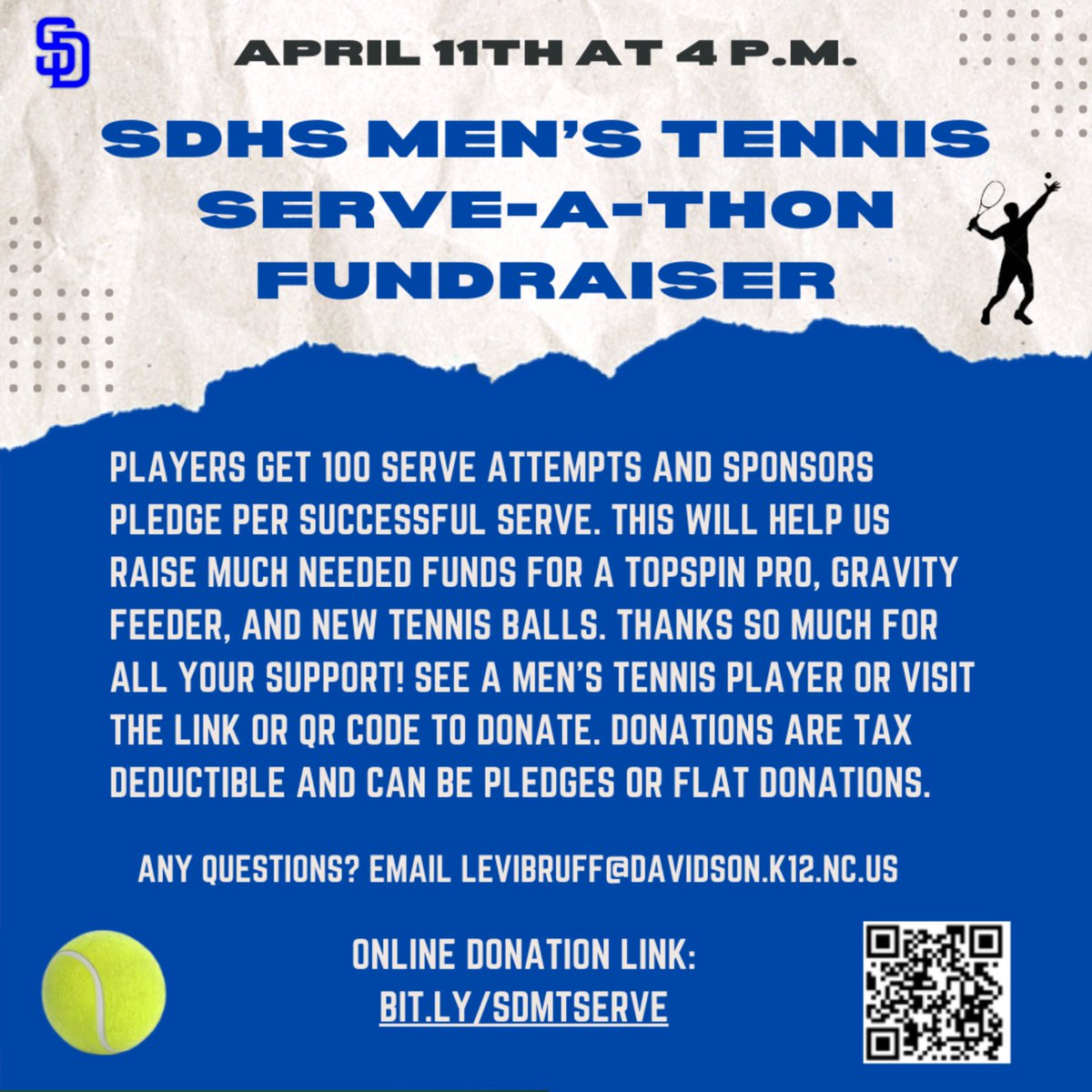 Our tennis team is doing a Serve-A-Thone Fundraiser! Check out this link to donate!
<a href="/sdwildcatsports/">SD Wildcat Athletics</a> <a href="/ctadams_3/">Chris Adams</a> 
#wearewildcats